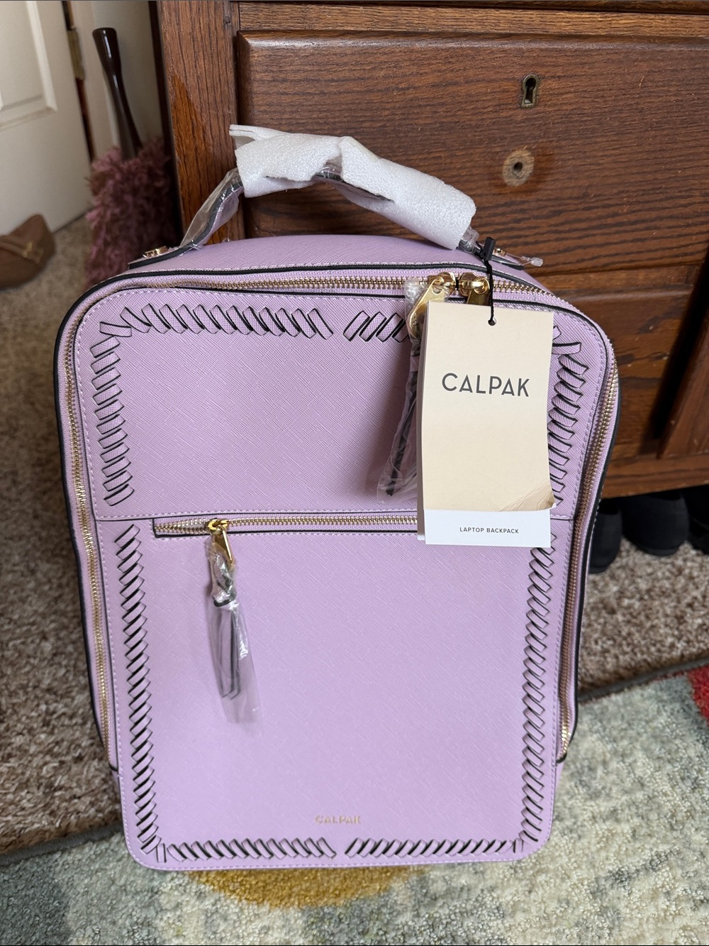 Calpak Lavender Laptop Backpack with Whipstitch Trim
